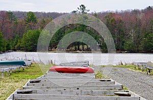 Red boat ashore