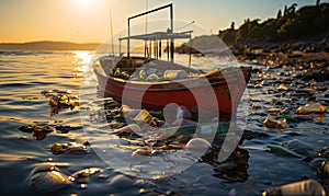 Red Boat Floating on Water