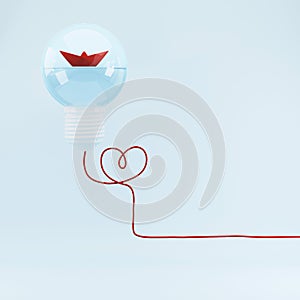 Red boat in light bulb leadership concept, strategy, mission, objectives, Flat style. minimal concept