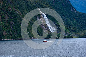 Red Boat in Milford Sound