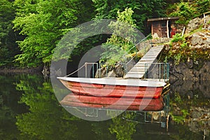 Red boat on the river