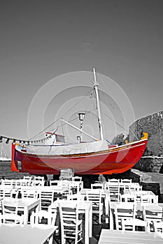 Red boat and terrace