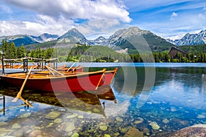 Red boats in lake at the Slovakia