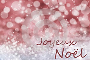 Red Bokeh Background, Snow, Joyeux Noel Mean Merry Christmas