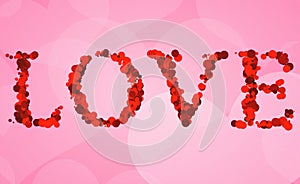 Red bokeh love word write on pink hearts shape background, valentine day holiday event