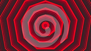 Red bold circles simple flat geometric on dark grey black background loop. Rounds nonangular radio waves endless creative