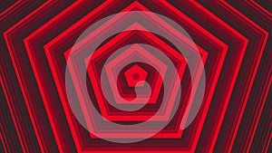 Red bold circles simple flat geometric on dark grey black background loop. Rounds pentagonal radio waves endless creative