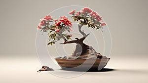 Red Bonsai Plant: Meticulous Photorealistic Still Life On Grey Background