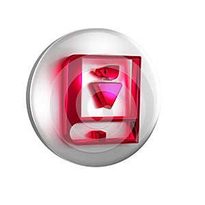 Red Book about grapes icon isolated on transparent background. Silver circle button.