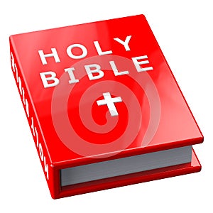 Red book with words Holy Bible