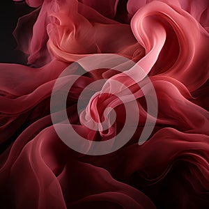 Red bordo silk scarf flying on black, texture of red bordo thin smooth fabric, folds and swirls, beautiful bright background,