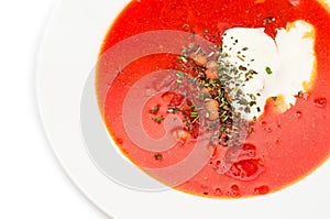 Red borsch with sour cream