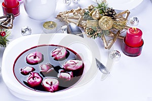 Red borsch with uszka, traditional Christmas Eve dish