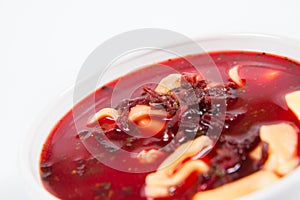 Red borscht with dumplings