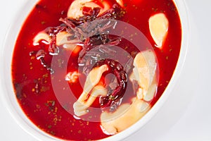 Red borscht with dumplings