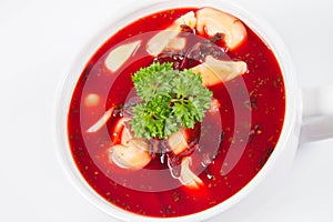 Red borscht with dumplings