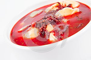 Red borscht with dumplings