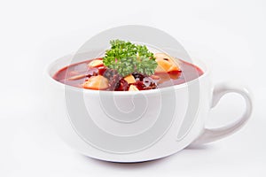 Red borscht with dumplings