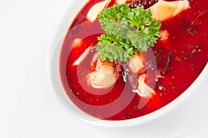 Red borscht with dumplings