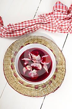 Red borscht with dumplings