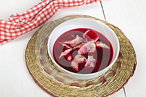 Red borscht with dumplings