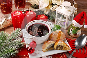 Red borscht and pastries for christmas eve