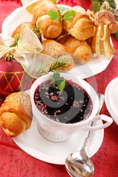 Red borscht and yeast pastries for christmas