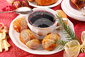 Red borscht and yeast pastries for christmas