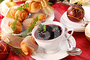 Red borscht and yeast pastries for christmas
