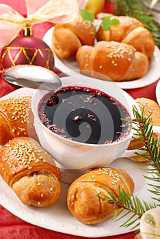 Red borscht and yeast pastries for christmas