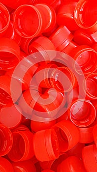 Red Bottle caps closeup