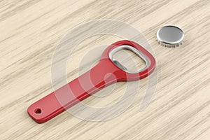 Red bottle opener and beer cap