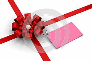 Red bow with blank pink tag