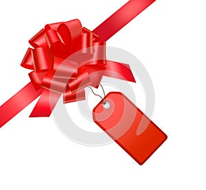 Red bow with card. Vector