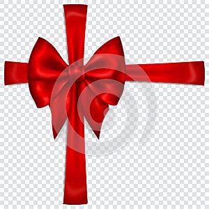 Red bow with crosswise ribbons photo