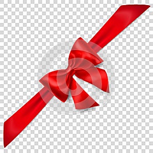 Red bow with diagonally ribbon