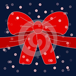 Red bow for gift isolated on background. Holiday, birthday concept. Vector cartoon design