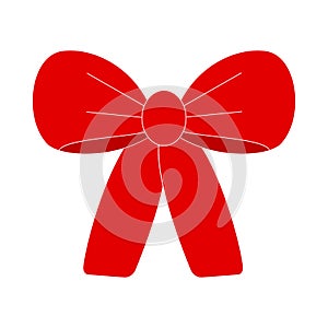 Red bow for gift isolated on background. Holiday, birthday concept. Vector cartoon design