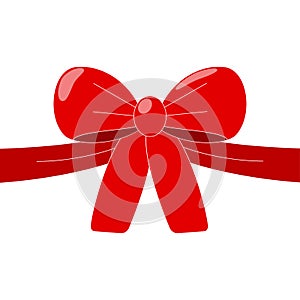 Red bow for gift isolated on background. Holiday, birthday concept. Vector cartoon design