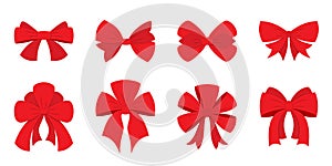 Red bow holiday gift party ribbon xmas flat set