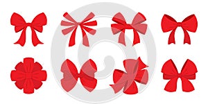 Red bow holiday gift party ribbon xmas flat set