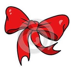 Red bow, holiday ribbon for Christmas or birthday present decoration