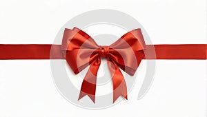 Red bow made of satin ribbon close-up.
