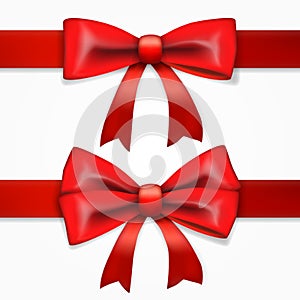 Red Bow With Ribbon. Holiday Party Template. Front view