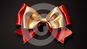 Red bow with ribbon isolated on black.