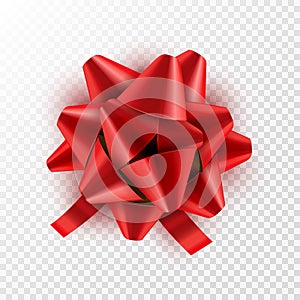 Red Bow ribbon isolated. Vector illustration for celebration birthday card. Festive red bow decoration for holiday gift