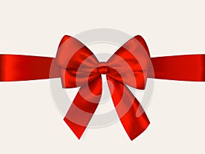 Red bow with ribbon isolated on white background. Vector