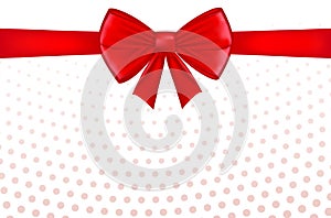 Red bow with ribbon and space for text. Gift voucher. Certificate or discount card template for promo compliment. Vector