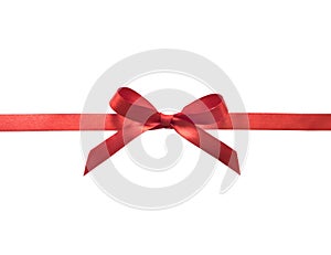 Red bow ribbon straight horizontal isolated on white background