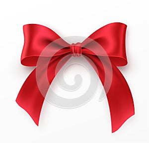 Red Bow and Ribbon on white background. Realistic red bow for decoration design Holiday frame, border. Vector